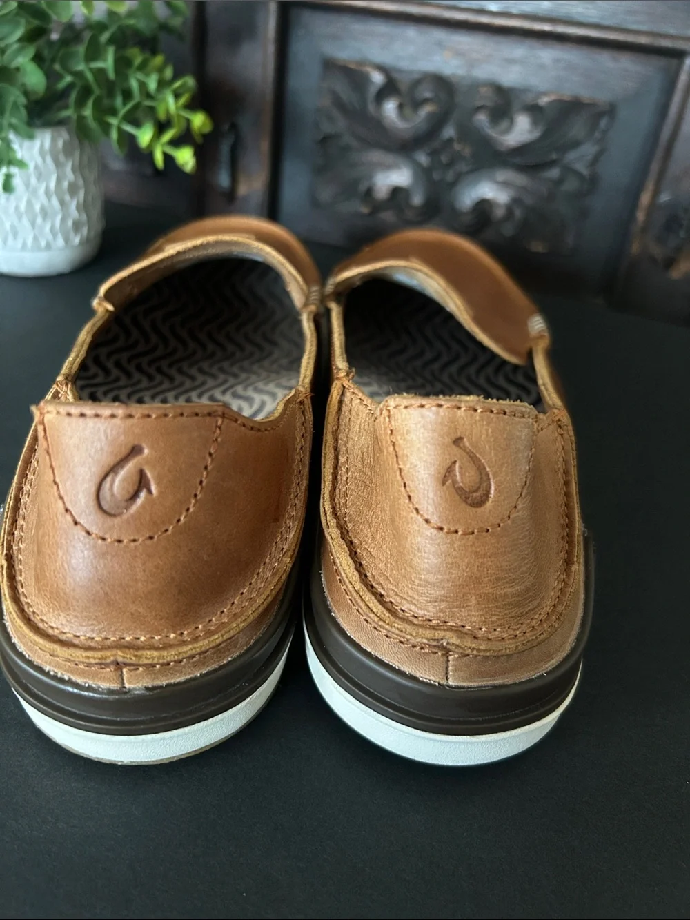 Olukai Men's Brown Leather Slip-On Shoes